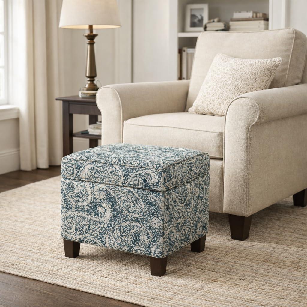 imageHomePop Cube Ottoman HomePop Home Dcor Square Ottoman Cream BoucleGray and Navy