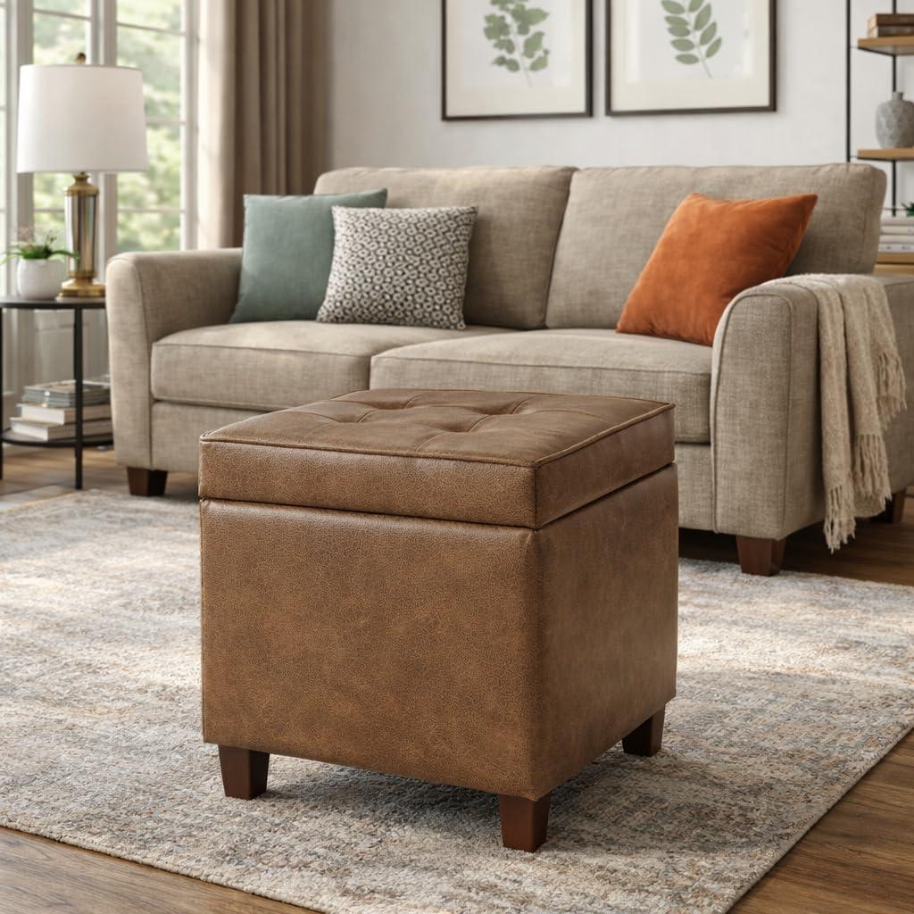 imageHomePop Cube Ottoman HomePop Home Dcor Square Ottoman Cream BoucleLight Brown