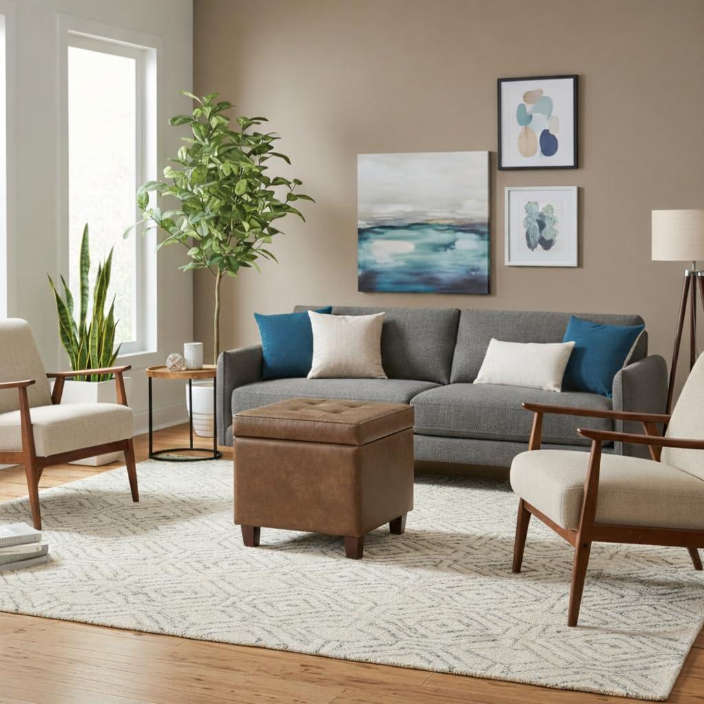 imageHomePop Cube Ottoman HomePop Home Dcor Square Ottoman Cream BoucleLight Brown