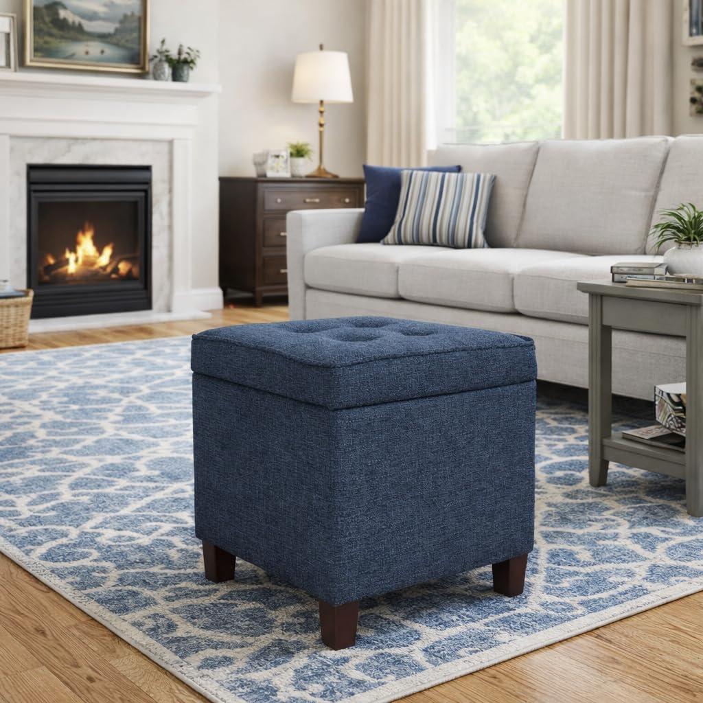 imageHomePop Cube Ottoman HomePop Home Dcor Square Ottoman Cream BoucleNavy