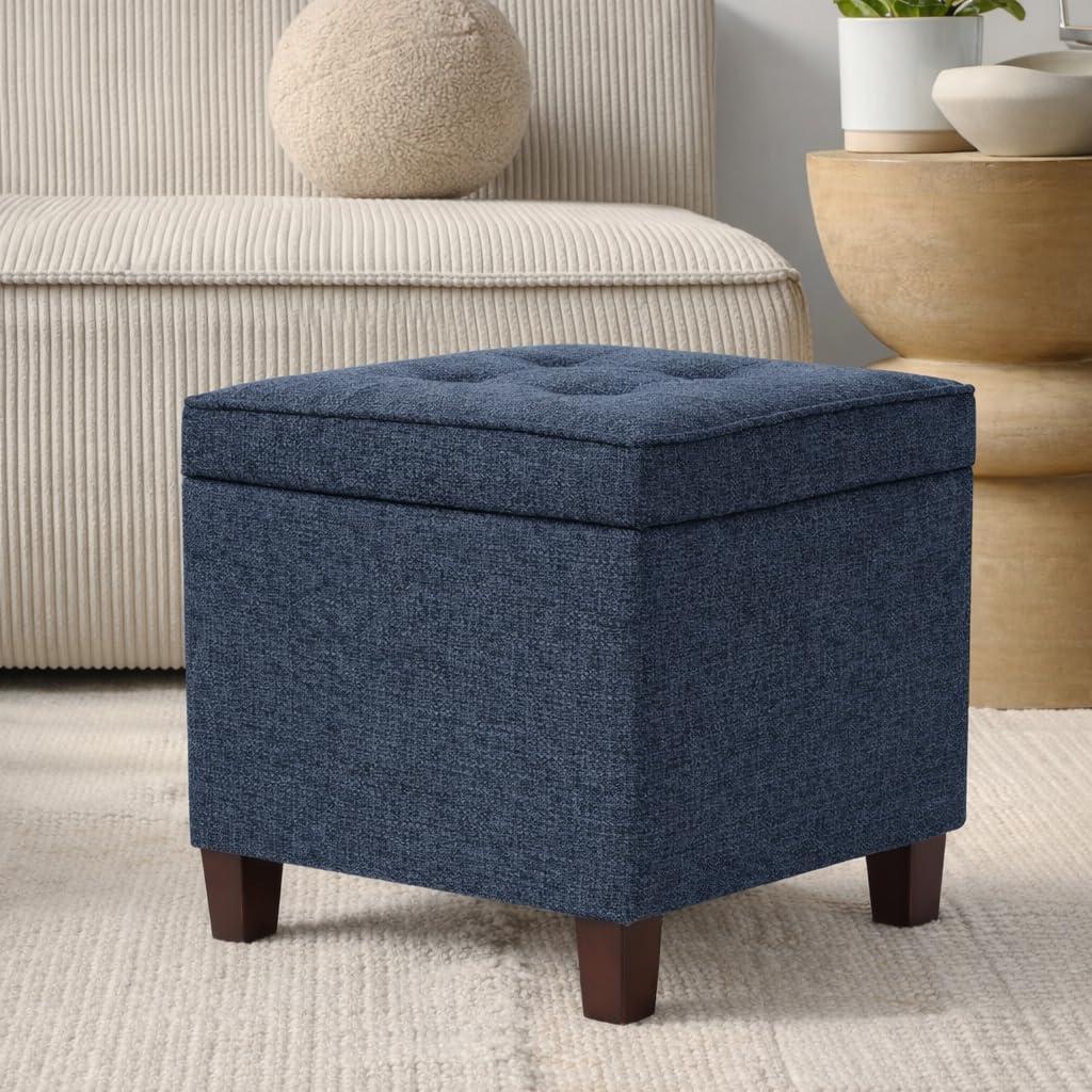 imageHomePop Cube Ottoman HomePop Home Dcor Square Ottoman Cream BoucleNavy