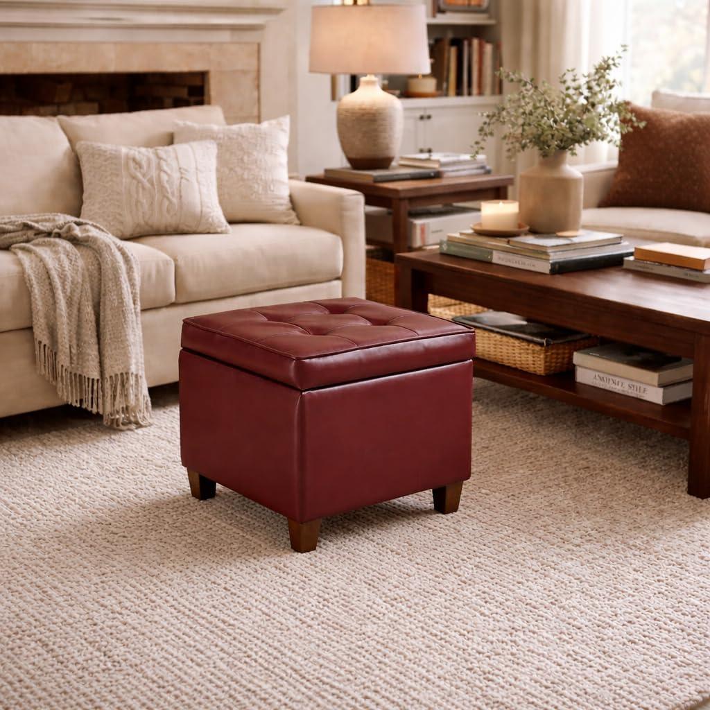 imageHomePop Cube Ottoman HomePop Home Dcor Square Ottoman Cream BoucleRed