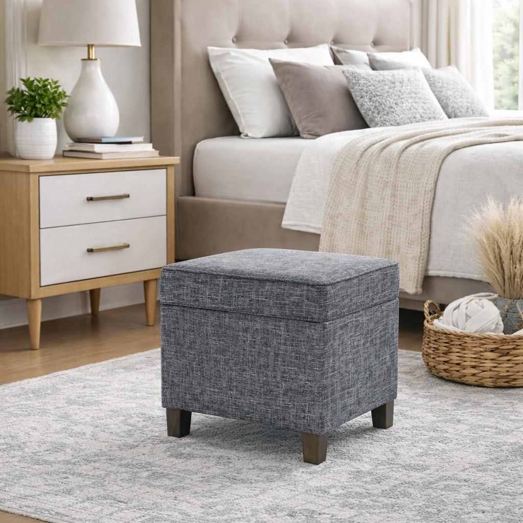 imageHomePop Cube Ottoman HomePop Home Dcor Square Ottoman Cream BoucleSlate Grey