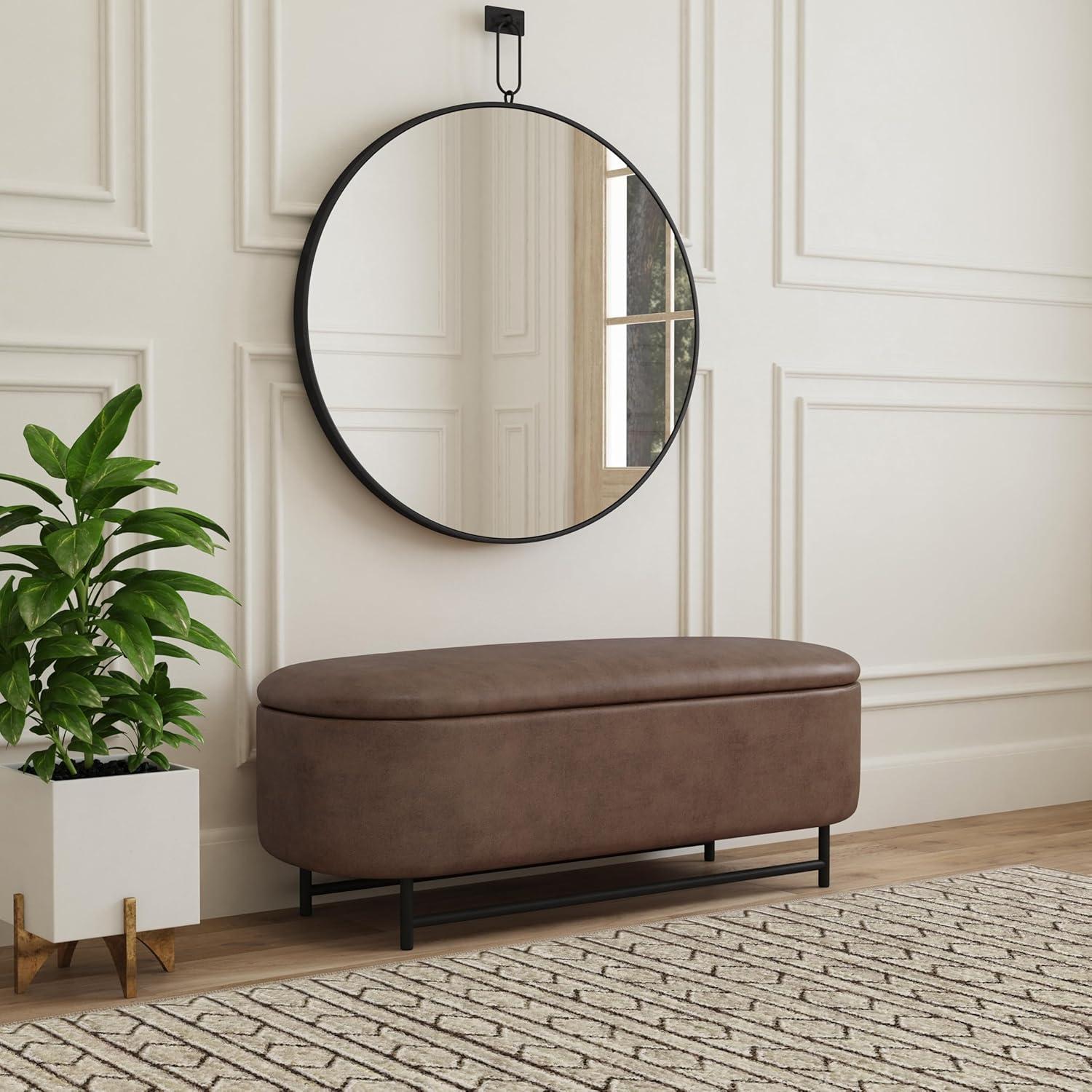 imageHomePop Ellipse Modern Storage Bench with Metal Legs Homepop Home DcorBench with Storage for Living Room amp Bedroom GrayBrown Faux Leather