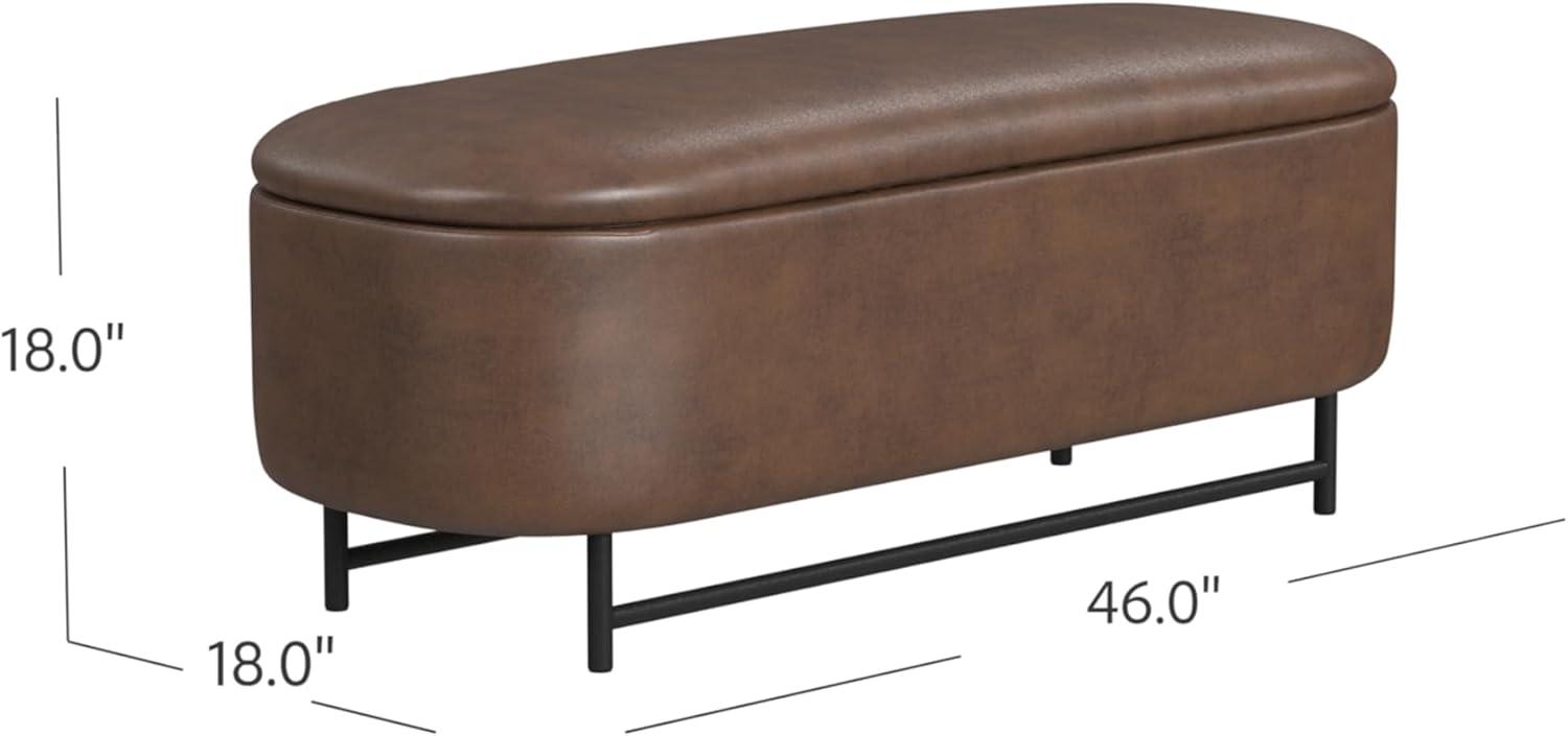 imageHomePop Ellipse Modern Storage Bench with Metal Legs Homepop Home DcorBench with Storage for Living Room amp Bedroom GrayBrown Faux Leather
