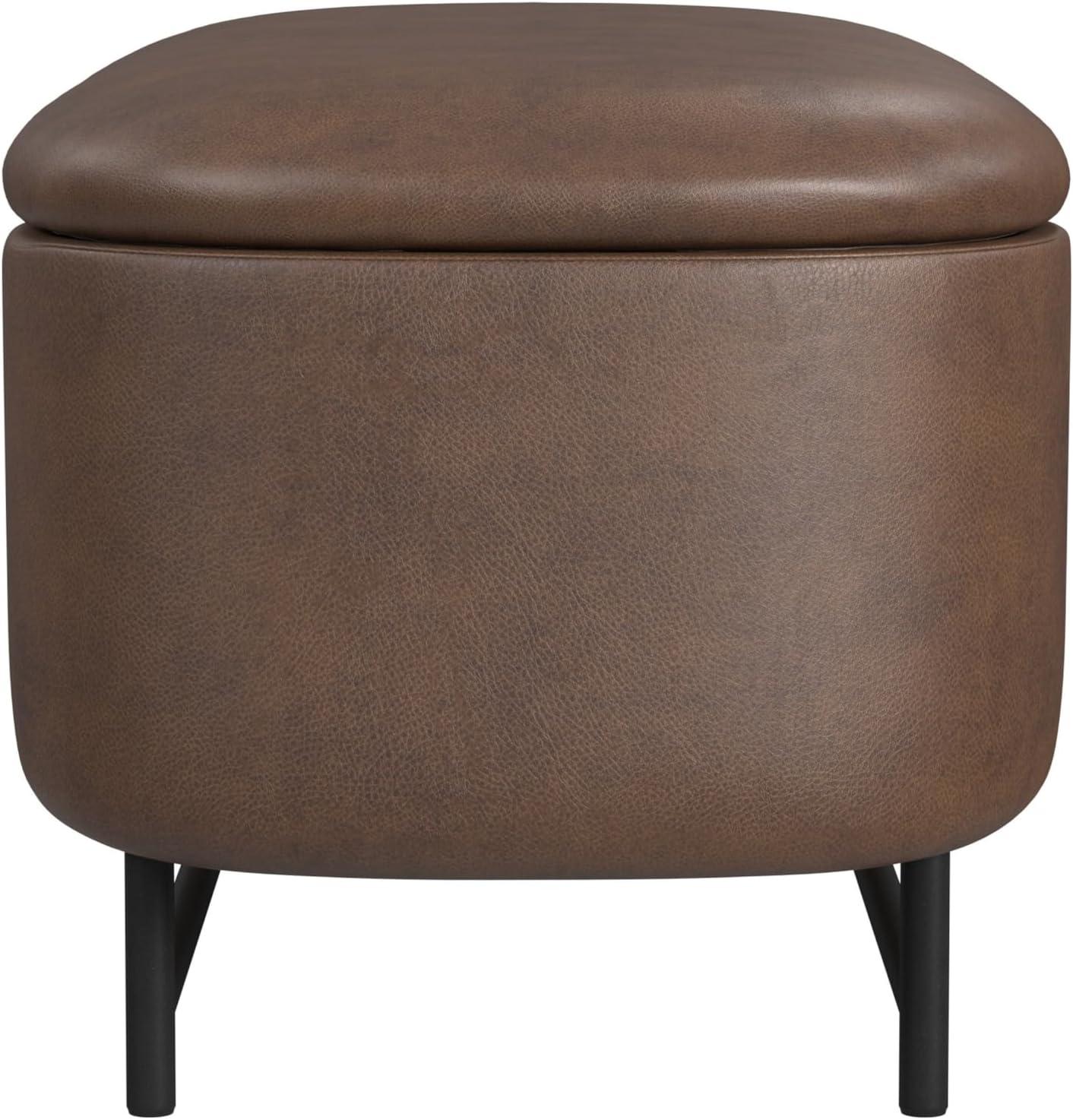 imageHomePop Ellipse Modern Storage Bench with Metal Legs Homepop Home DcorBench with Storage for Living Room amp Bedroom GrayBrown Faux Leather