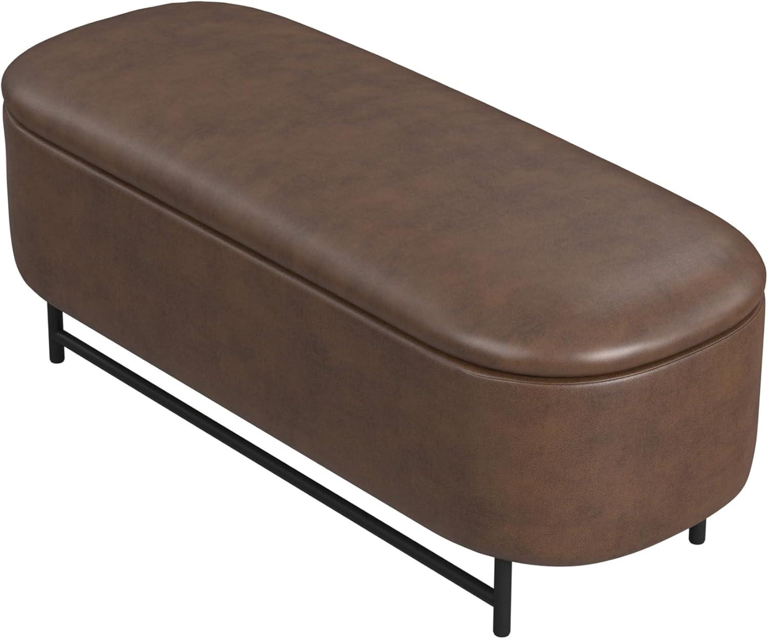 imageHomePop Ellipse Modern Storage Bench with Metal Legs Homepop Home DcorBench with Storage for Living Room amp Bedroom GrayBrown Faux Leather