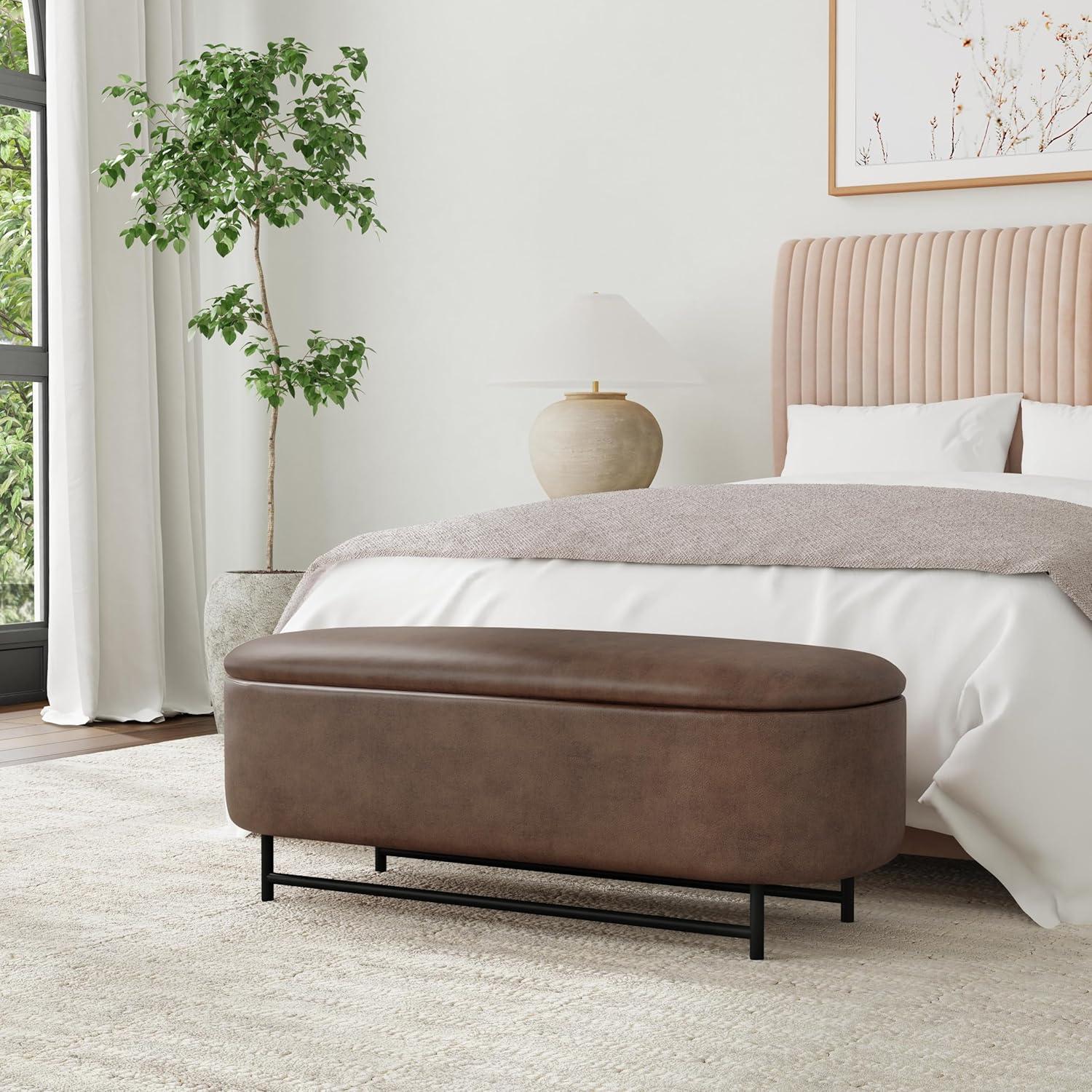 imageHomePop Ellipse Modern Storage Bench with Metal Legs Homepop Home DcorBench with Storage for Living Room amp Bedroom GrayBrown Faux Leather