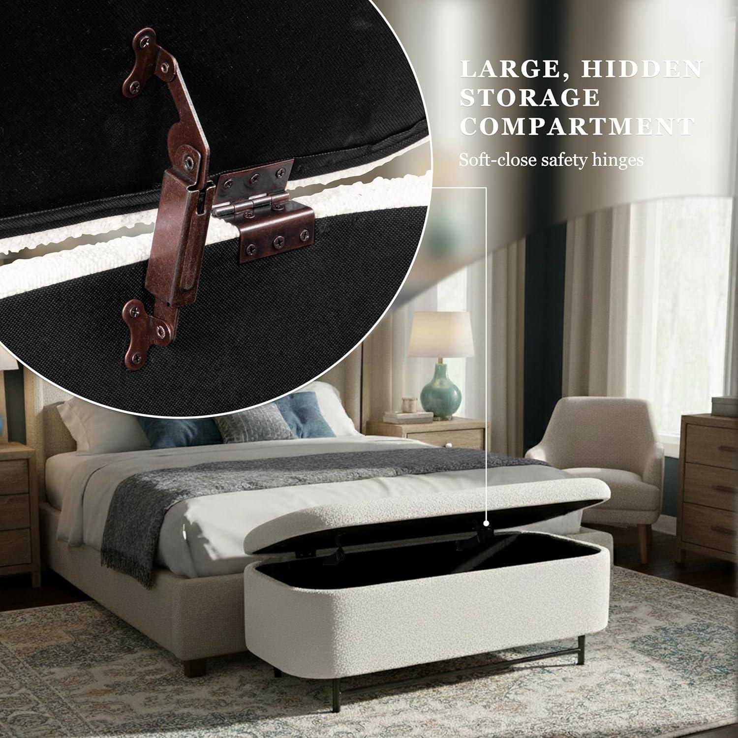 imageHomePop Ellipse Modern Storage Bench with Metal Legs Homepop Home DcorBench with Storage for Living Room amp Bedroom GrayCream Boucle