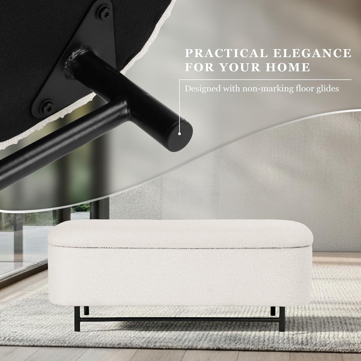 imageHomePop Ellipse Modern Storage Bench with Metal Legs Homepop Home DcorBench with Storage for Living Room amp Bedroom GrayCream Boucle