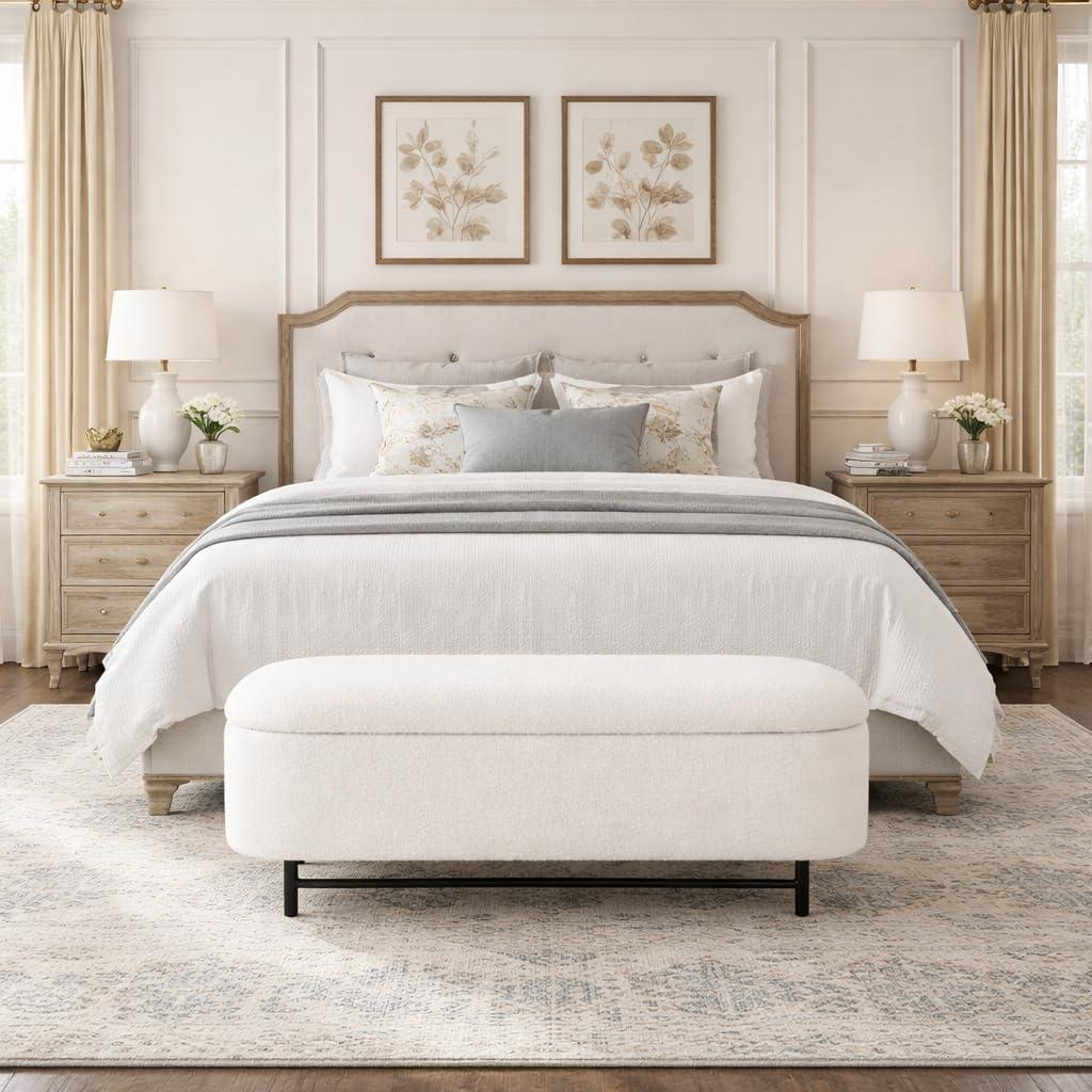 imageHomePop Ellipse Modern Storage Bench with Metal Legs Homepop Home DcorBench with Storage for Living Room amp Bedroom GrayCream Boucle