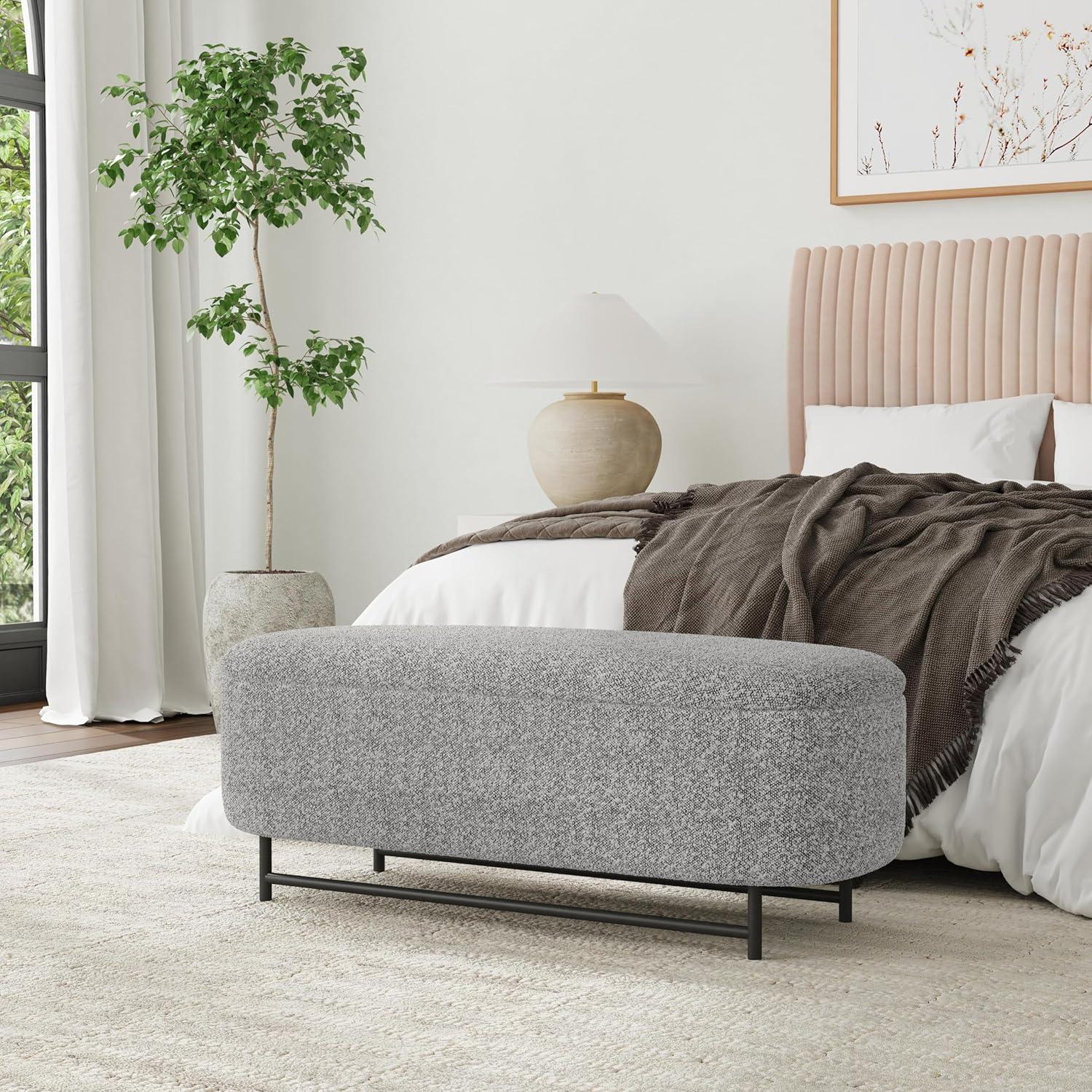 imageHomePop Ellipse Modern Storage Bench with Metal Legs Homepop Home DcorBench with Storage for Living Room amp Bedroom GrayCream Boucle With Gray Yarns