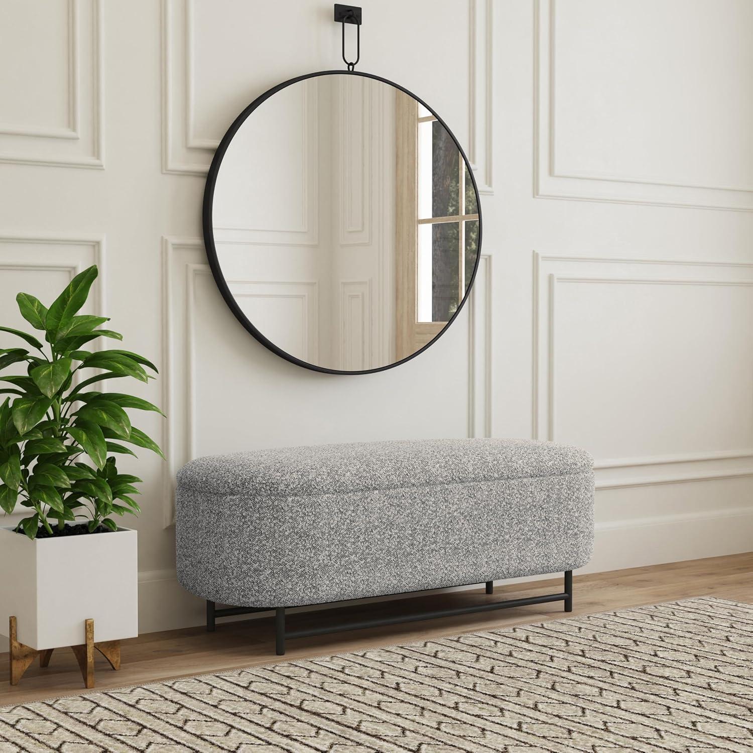 imageHomePop Ellipse Modern Storage Bench with Metal Legs Homepop Home DcorBench with Storage for Living Room amp Bedroom GrayCream Boucle With Gray Yarns