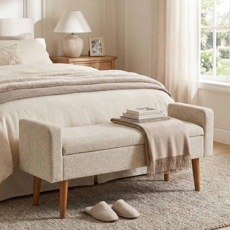 imageHomePop Fulton Storage Bench Muted MintTextured Cream