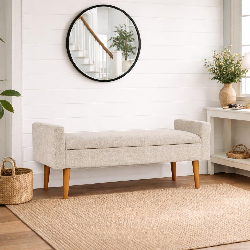 imageHomePop Fulton Storage Bench Muted MintTextured Cream
