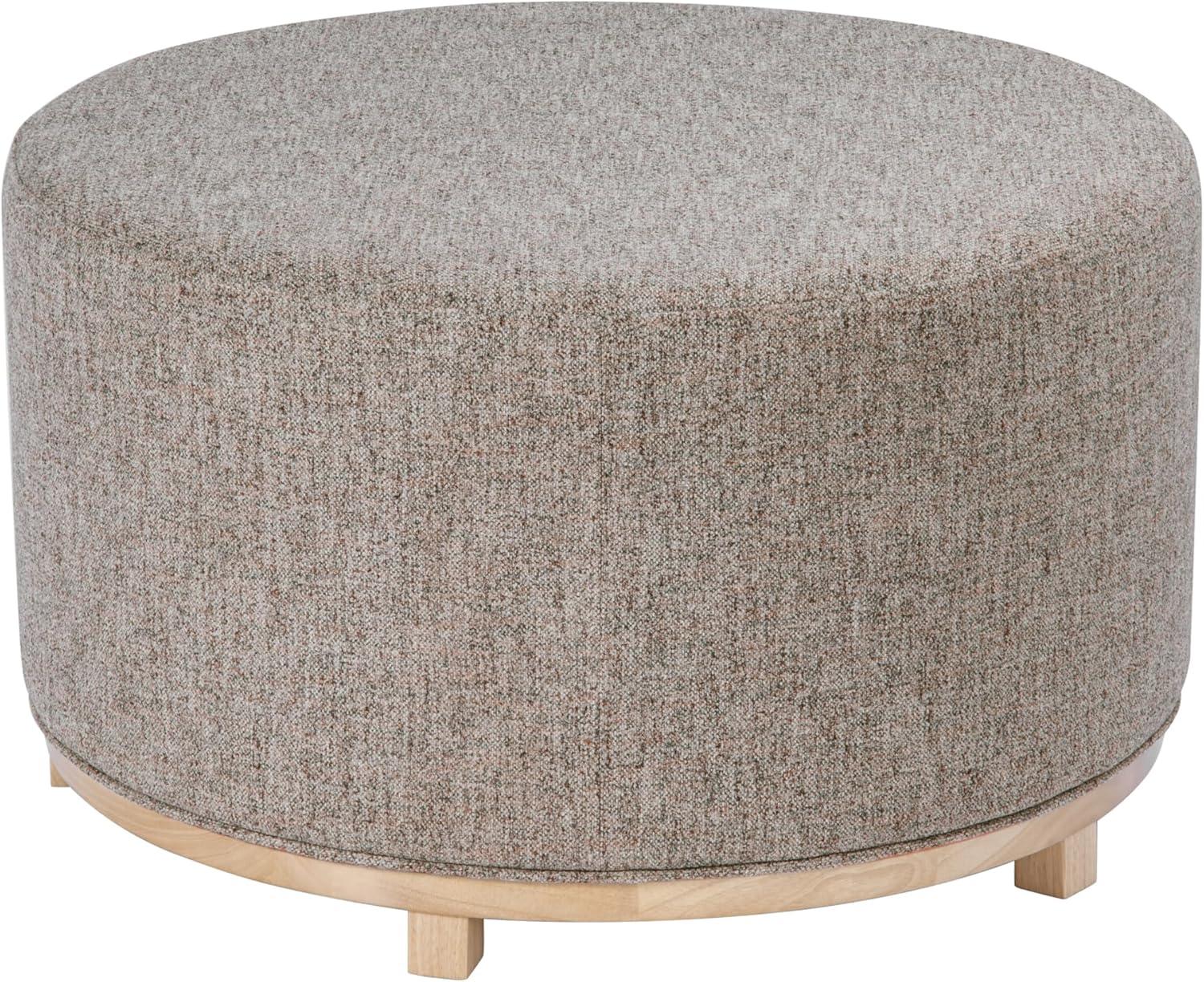 imageHomePop Haven Ottoman with Wood Base Sand Faux LeatherMidtone Gray Fabric