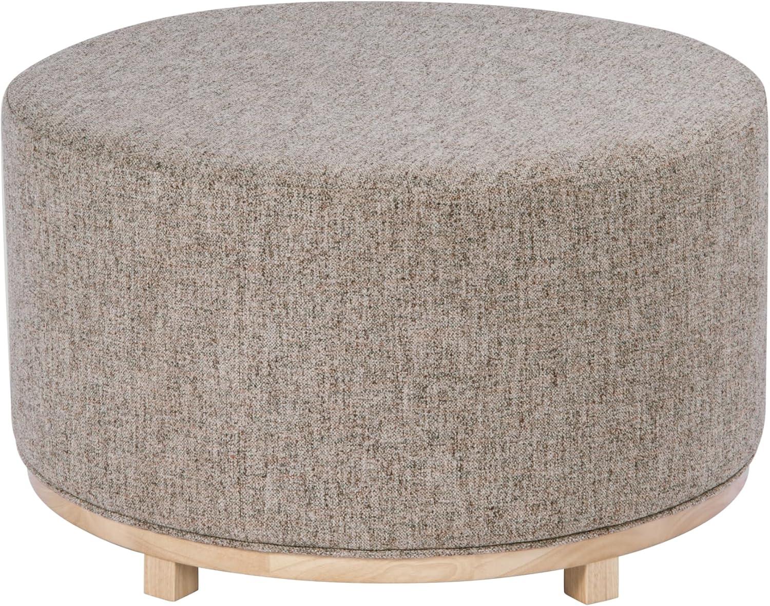 imageHomePop Haven Ottoman with Wood Base Sand Faux LeatherMidtone Gray Fabric