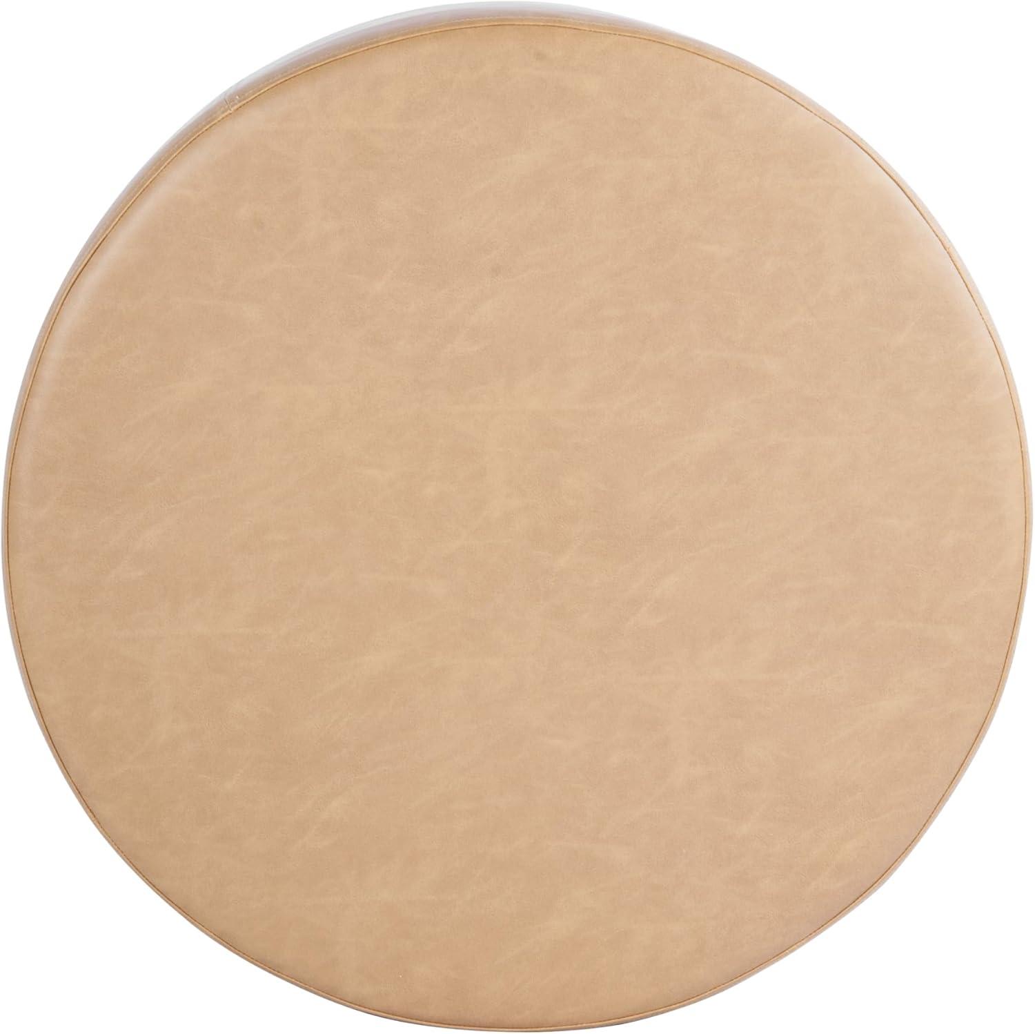 imageHomePop Haven Ottoman with Wood Base Sand Faux LeatherSand Faux Leather