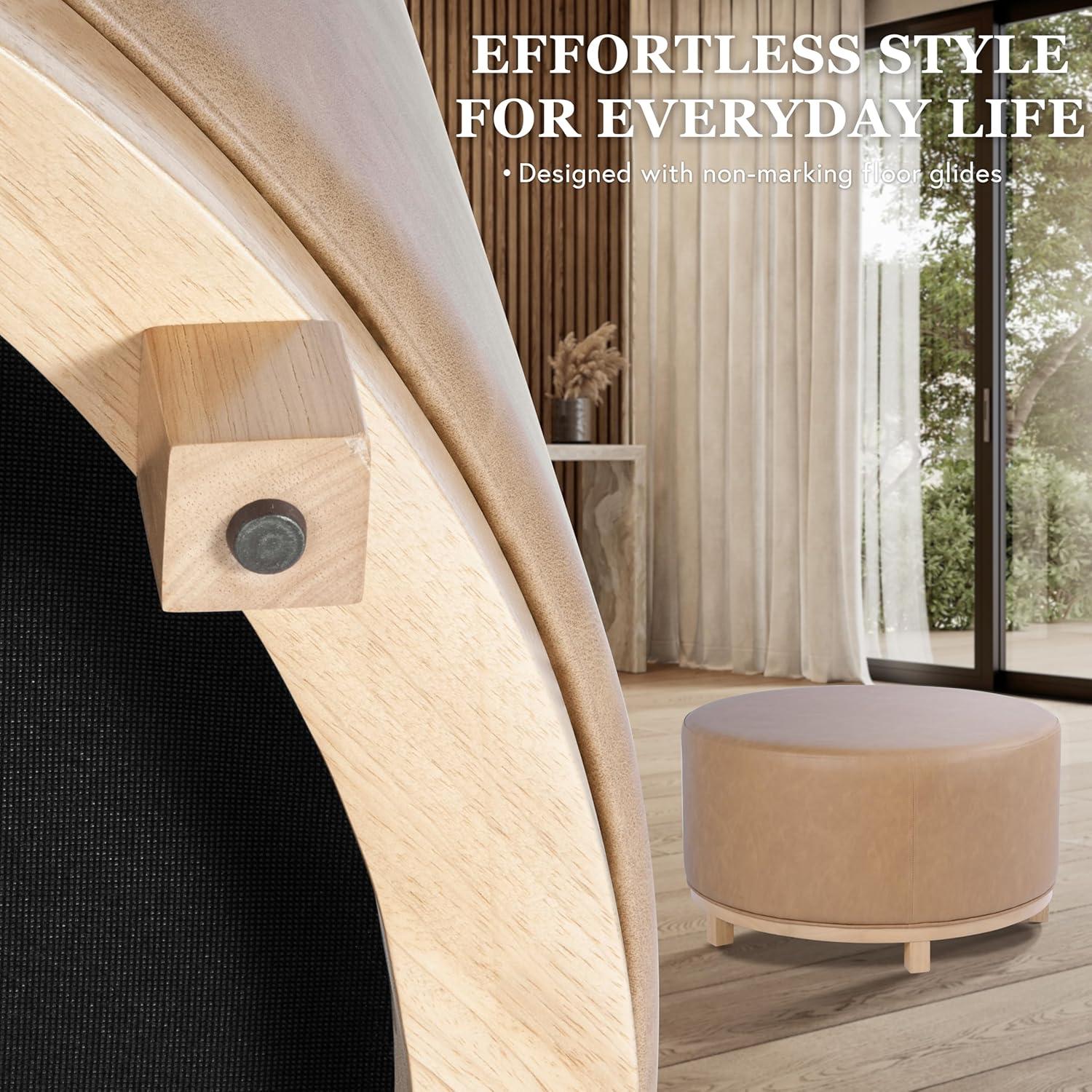 imageHomePop Haven Ottoman with Wood Base Sand Faux LeatherSand Faux Leather