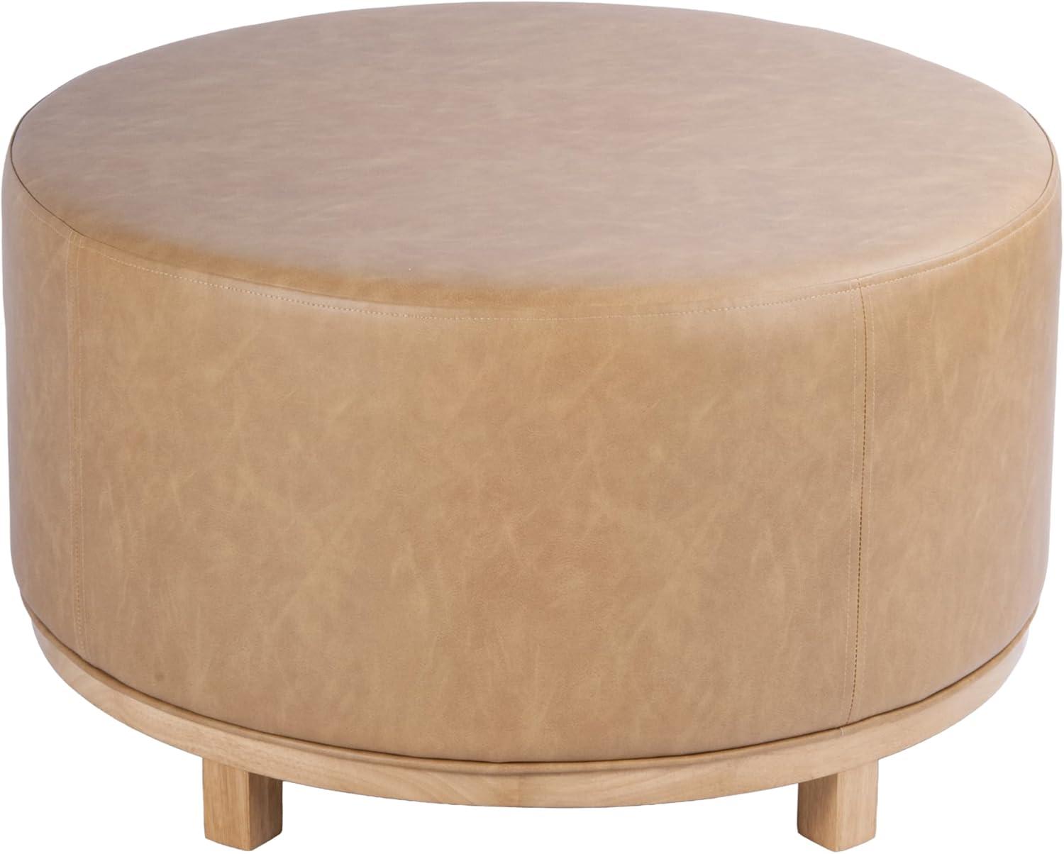 imageHomePop Haven Ottoman with Wood Base Sand Faux LeatherSand Faux Leather