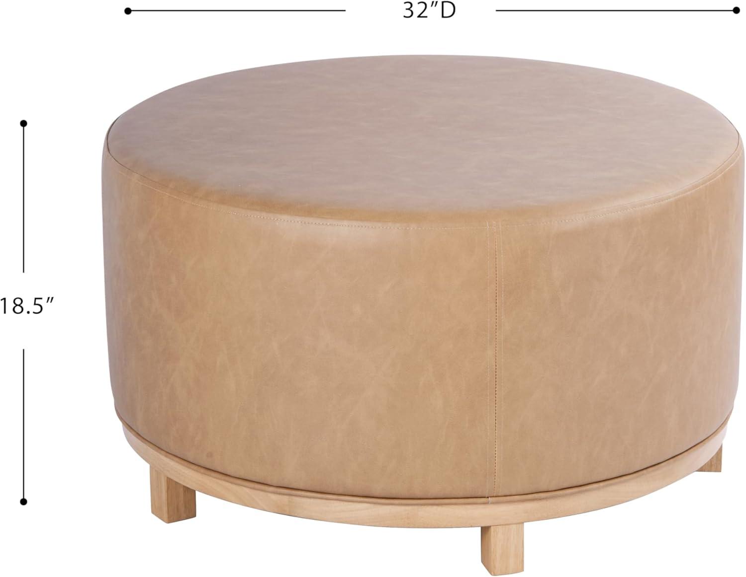 imageHomePop Haven Ottoman with Wood Base Sand Faux LeatherSand Faux Leather