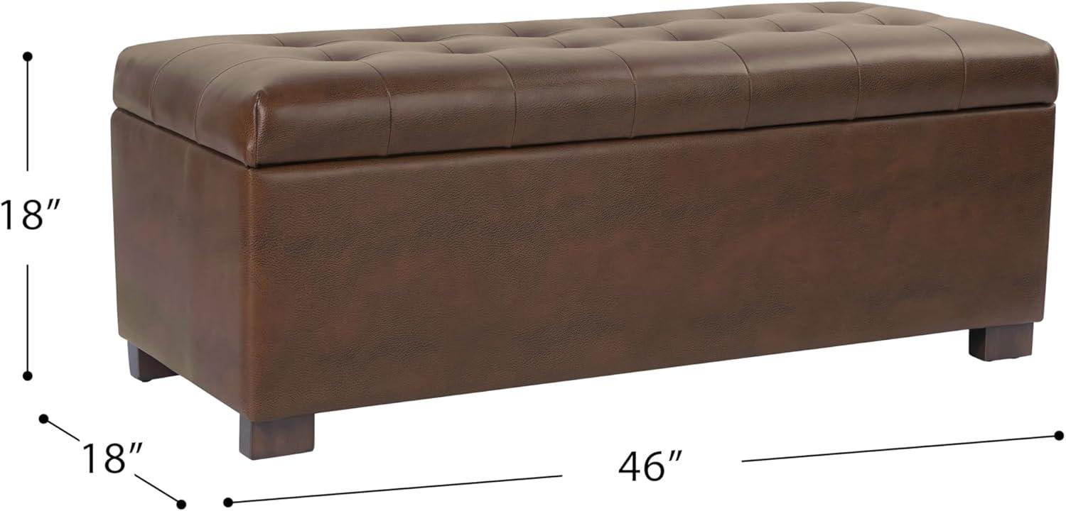 imageHomePop Large Upholstered Rectangular Storage Ottoman Bench with Hinged Lid NavyAntique Brown