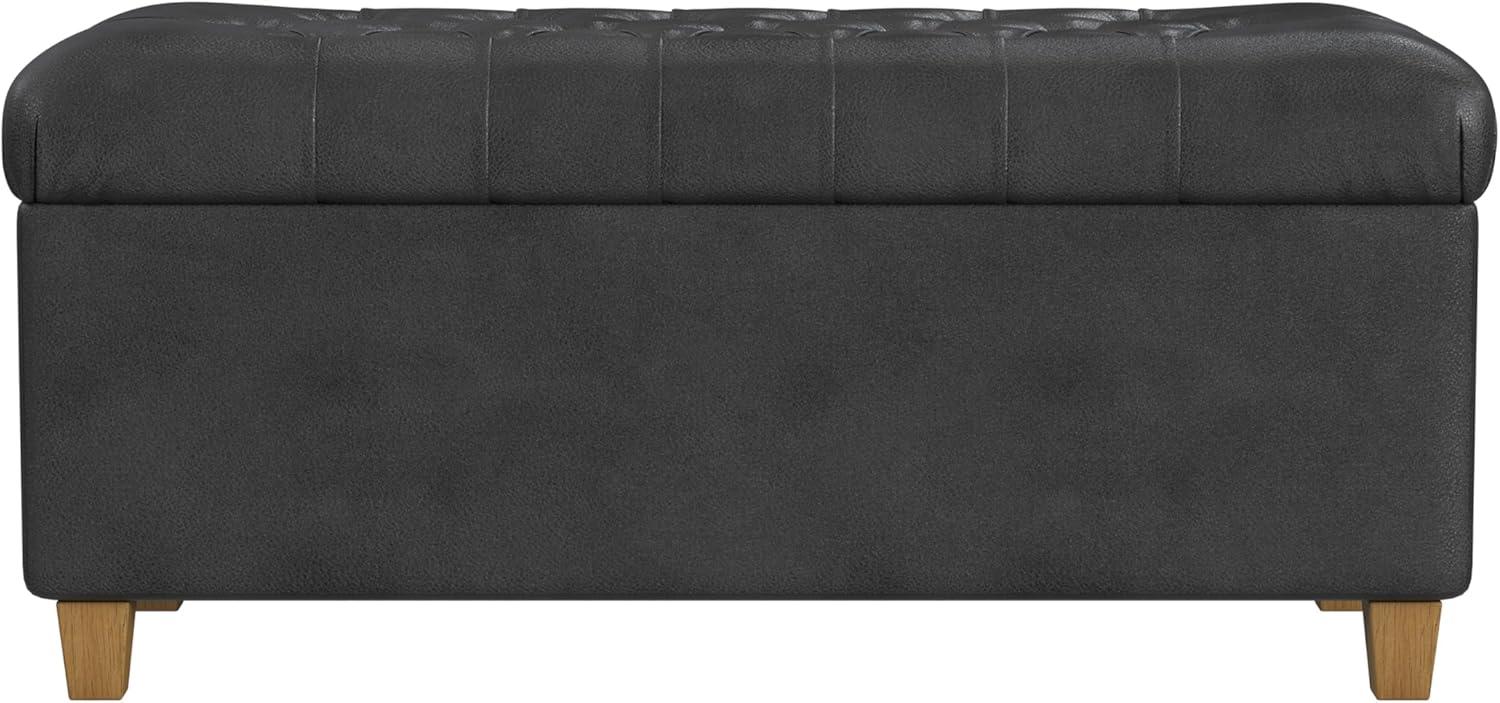 imageHomePop Large Upholstered Rectangular Storage Ottoman Bench with Hinged Lid NavyBlack Faux Leather