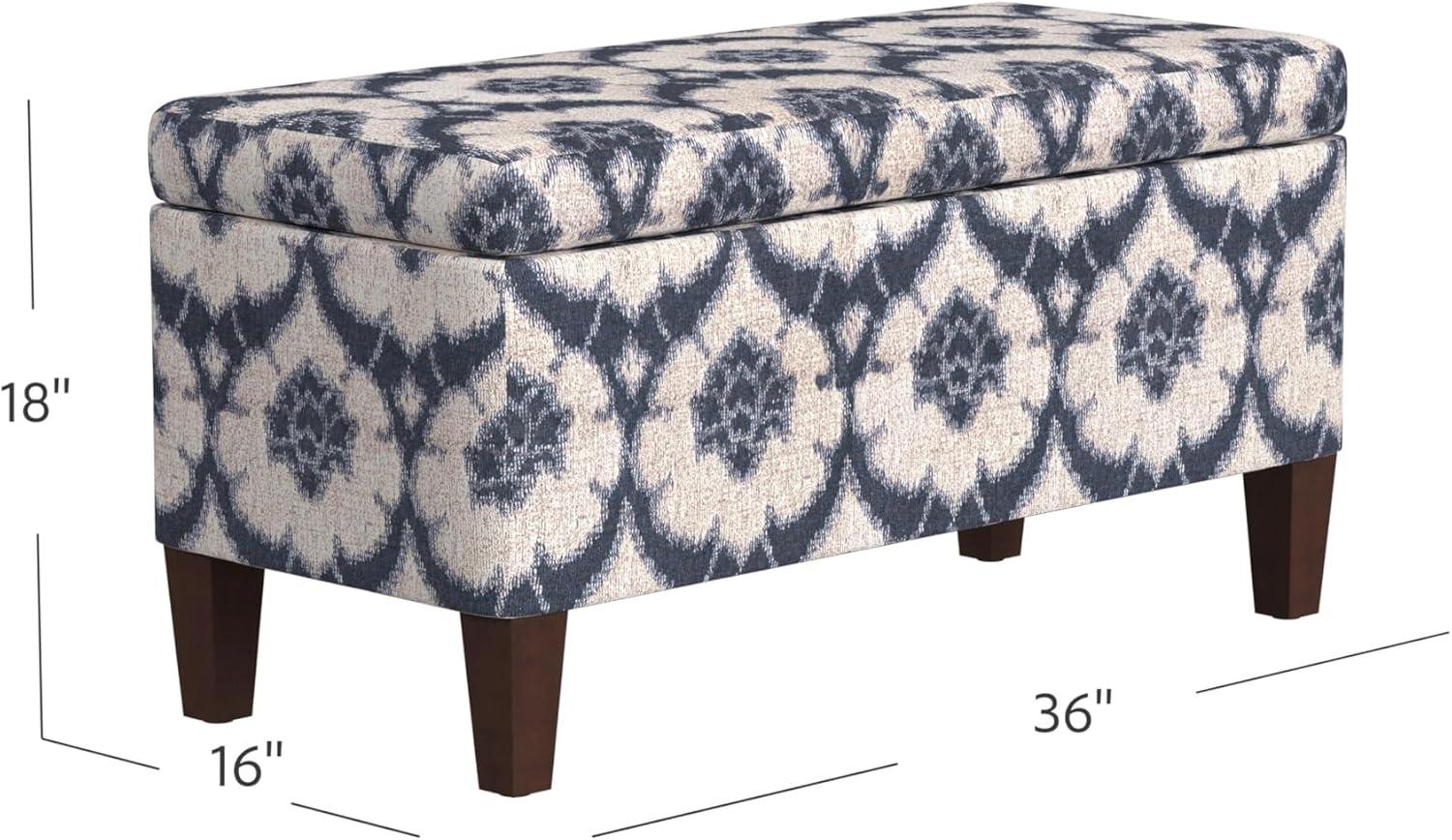 imageHomePop Large Upholstered Rectangular Storage Ottoman Bench with Hinged Lid NavyBlue Medallion Print