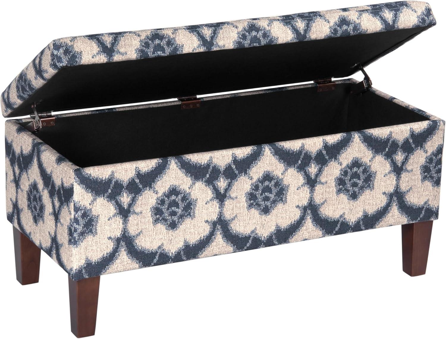 imageHomePop Large Upholstered Rectangular Storage Ottoman Bench with Hinged Lid NavyBlue Medallion Print