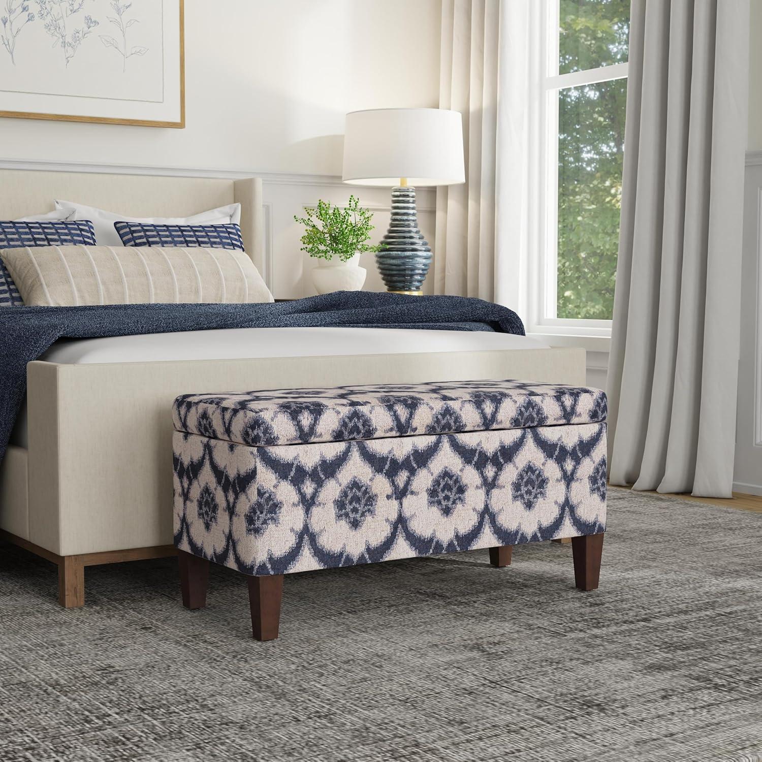 imageHomePop Large Upholstered Rectangular Storage Ottoman Bench with Hinged Lid NavyBlue Medallion Print