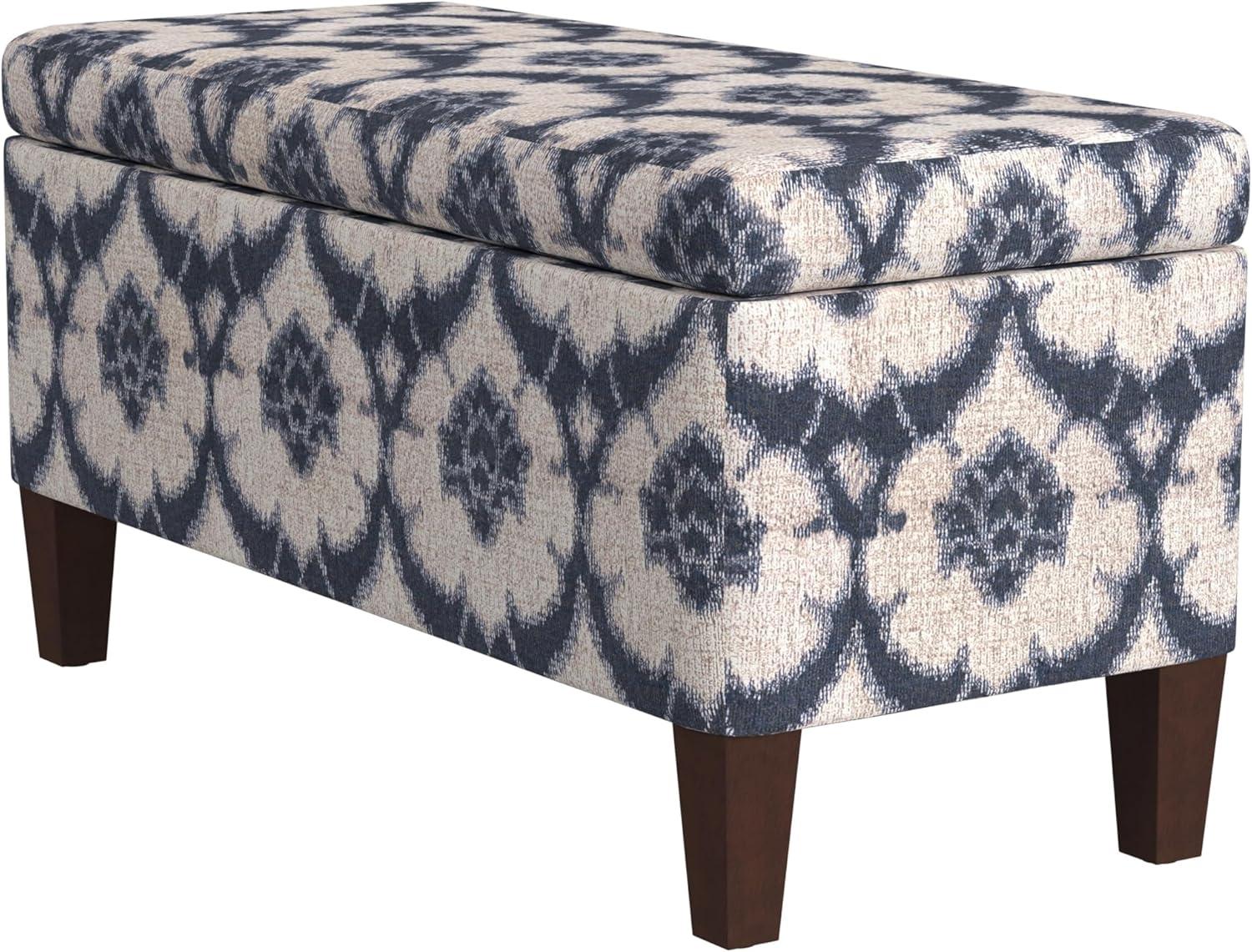 imageHomePop Large Upholstered Rectangular Storage Ottoman Bench with Hinged Lid NavyBlue Medallion Print