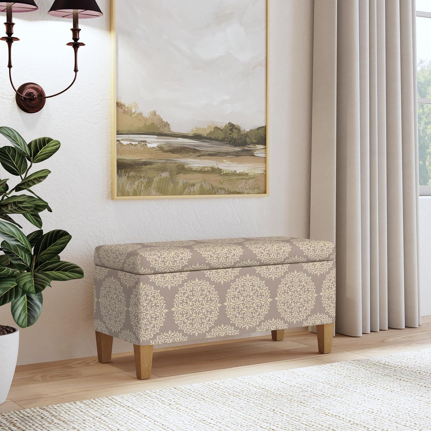 imageHomePop Large Upholstered Rectangular Storage Ottoman Bench with Hinged Lid NavyBrown Medallion