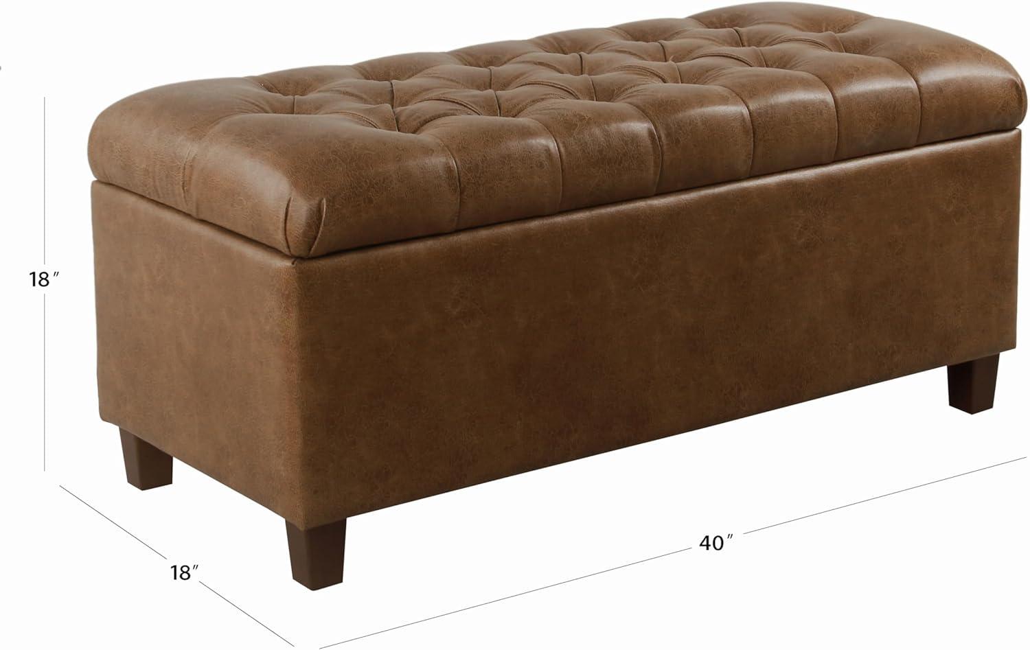 imageHomePop Large Upholstered Rectangular Storage Ottoman Bench with Hinged Lid NavyDistressed Brown Faux Leather