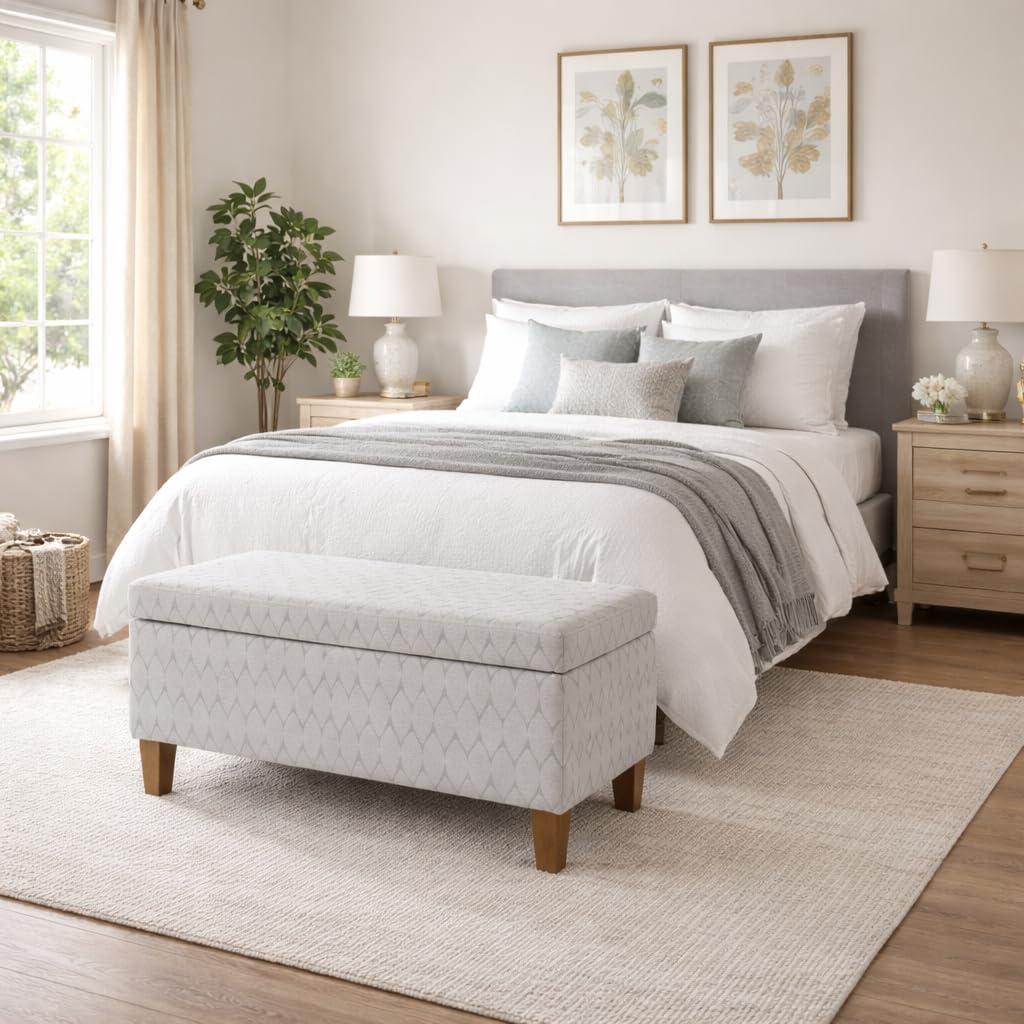 imageHomePop Large Upholstered Rectangular Storage Ottoman Bench with Hinged Lid NavyGray and Brown