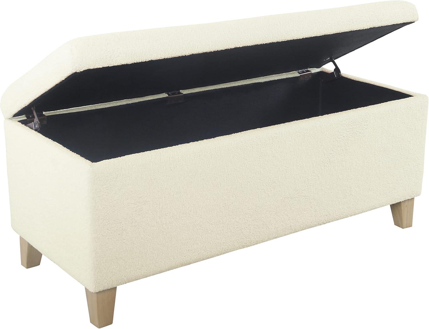 imageHomePop Large Upholstered Rectangular Storage Ottoman Bench with Hinged Lid NavyPearl Cream