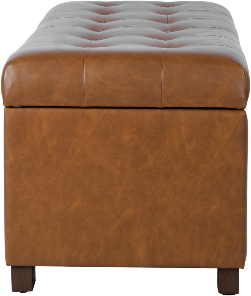 imageHomePop Large Upholstered Rectangular Storage Ottoman Bench with Hinged Lid NavyVintage Saddle Brown