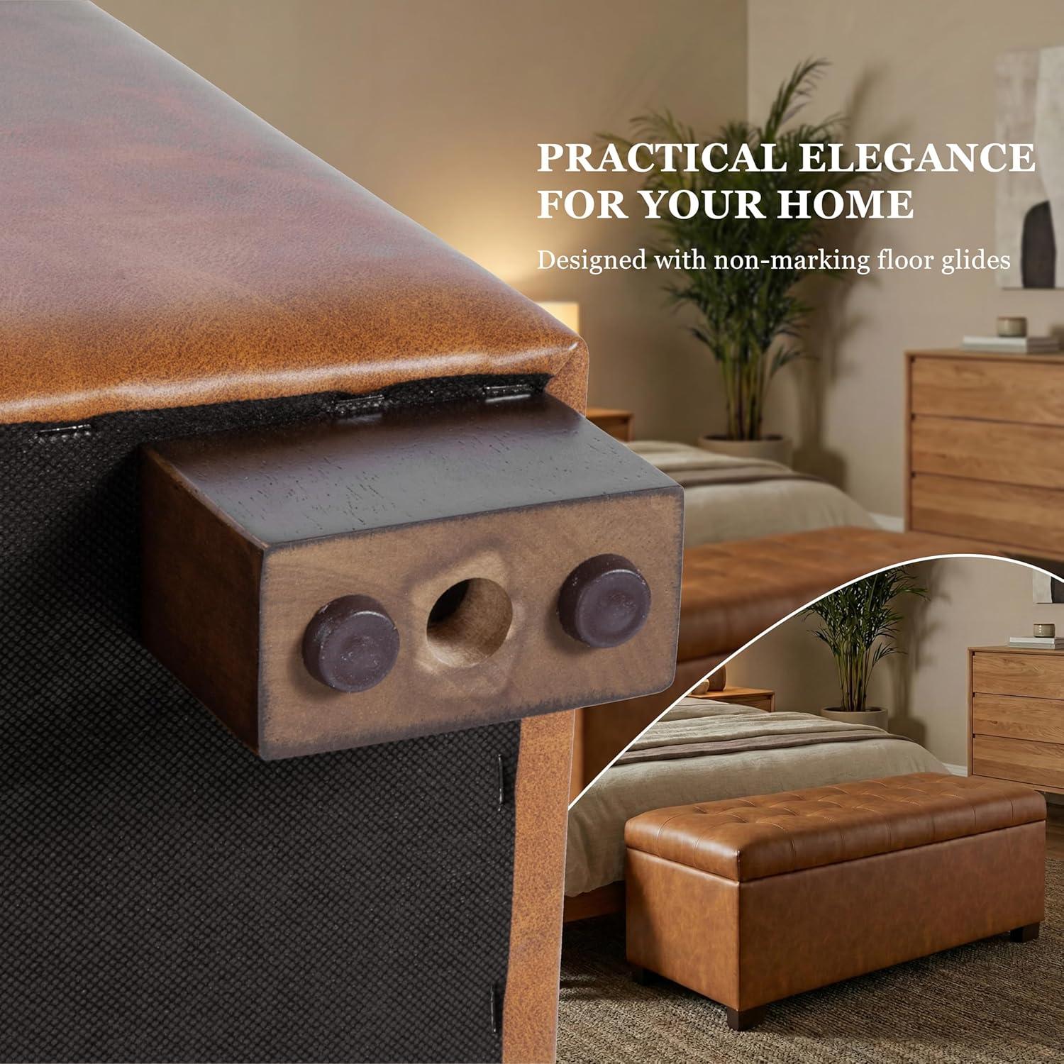 imageHomePop Large Upholstered Rectangular Storage Ottoman Bench with Hinged Lid NavyVintage Saddle Brown