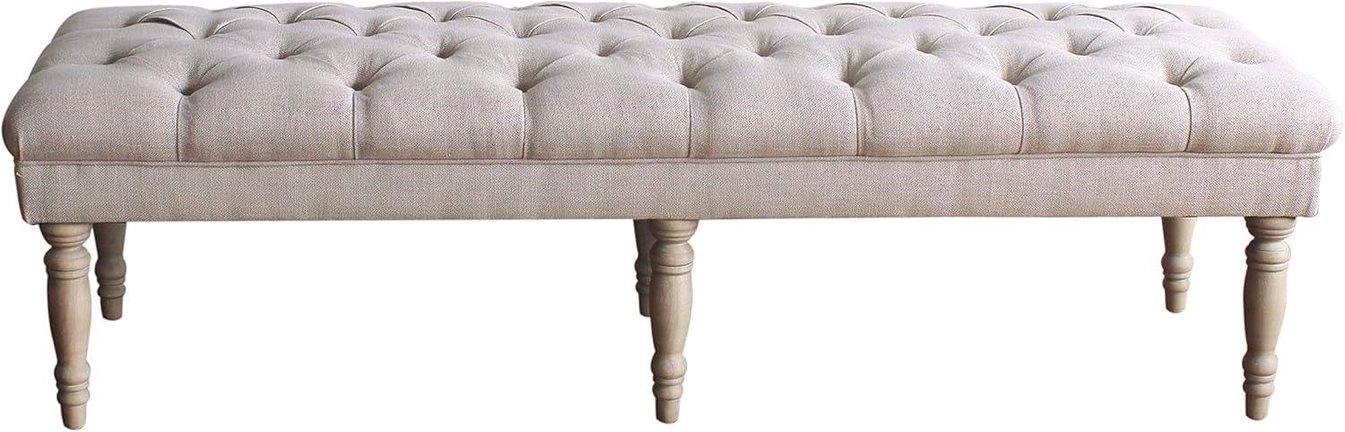 imageHomePop Layla Button Tufted Bench with Decorative Wood Legs Natural