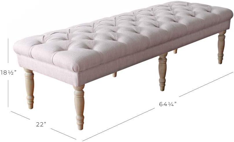 imageHomePop Layla Button Tufted Bench with Decorative Wood Legs Natural