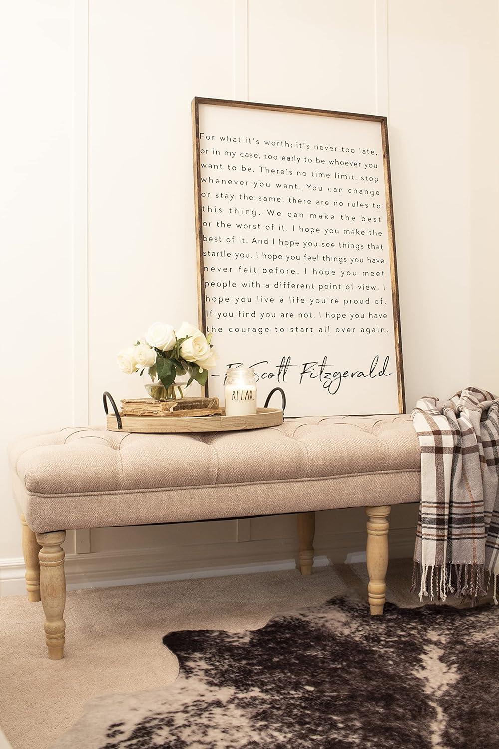 imageHomePop Layla Button Tufted Bench with Decorative Wood Legs Natural