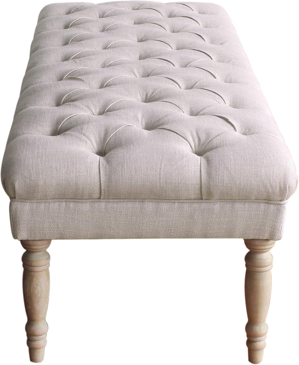 imageHomePop Layla Button Tufted Bench with Decorative Wood Legs Natural