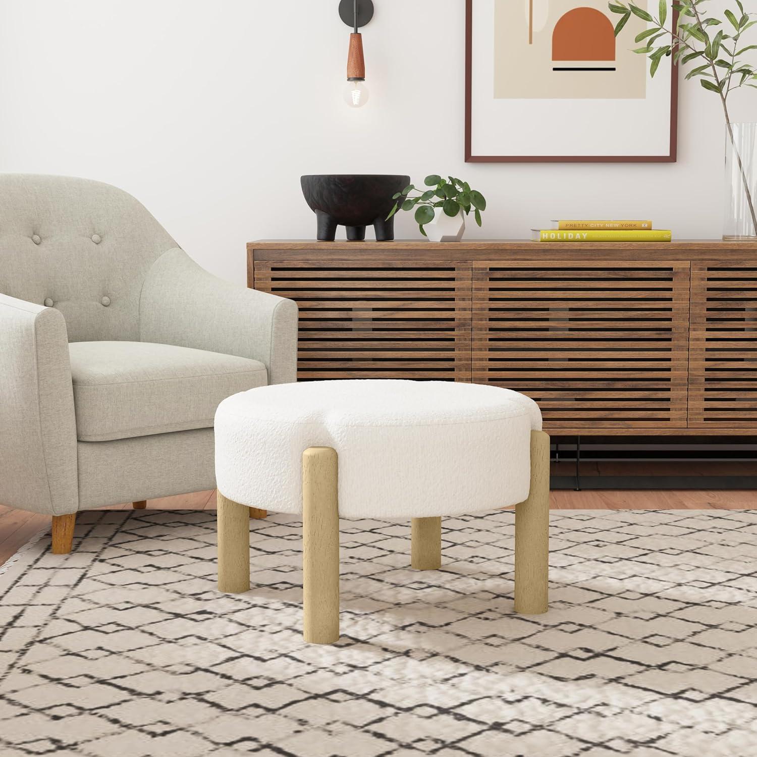 imageHomePop Luna Modern Round OttomanHomepop Home DcorOttoman for Living Room amp Bedroom Cream Boucle