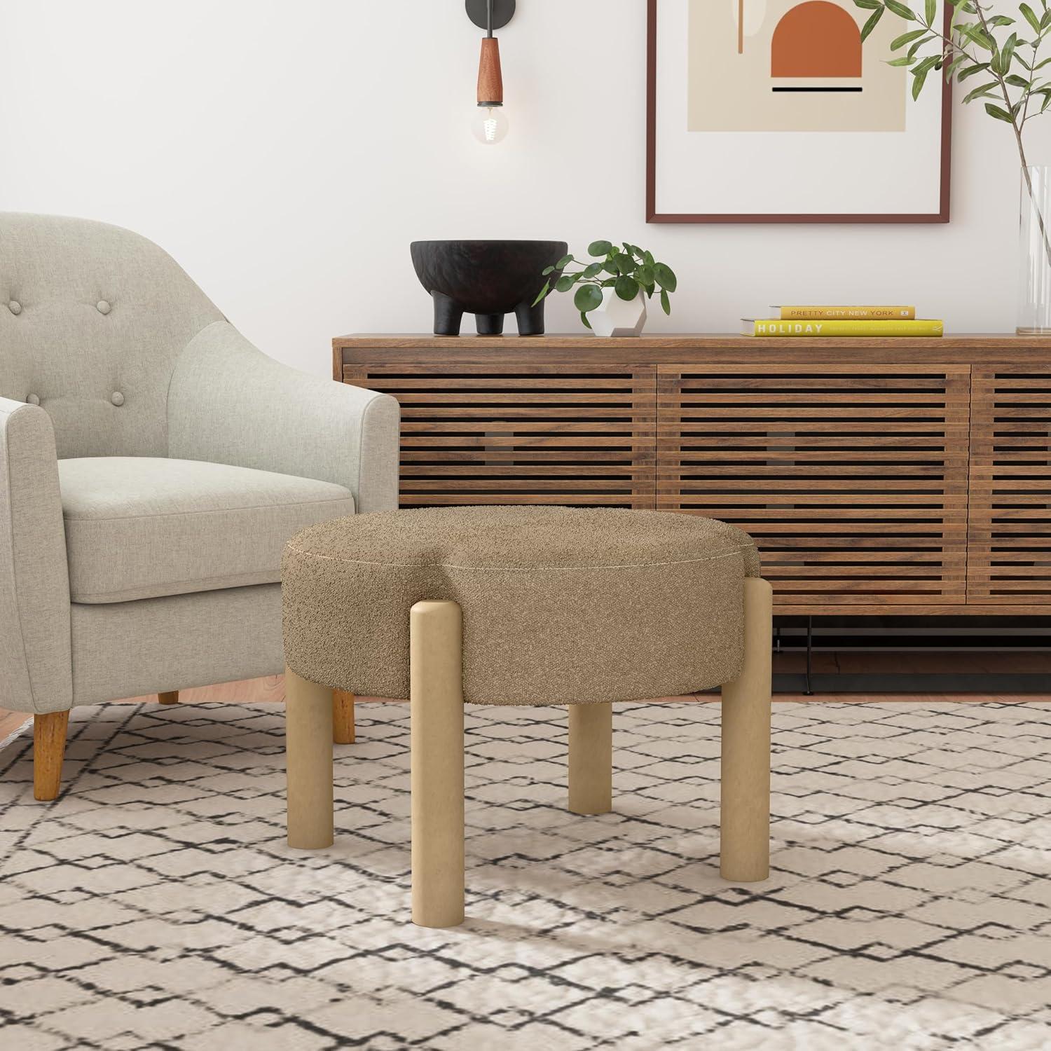 imageHomePop Luna Modern Round OttomanHomepop Home DcorOttoman for Living Room amp Bedroom Pink BoucleBrown Boucle