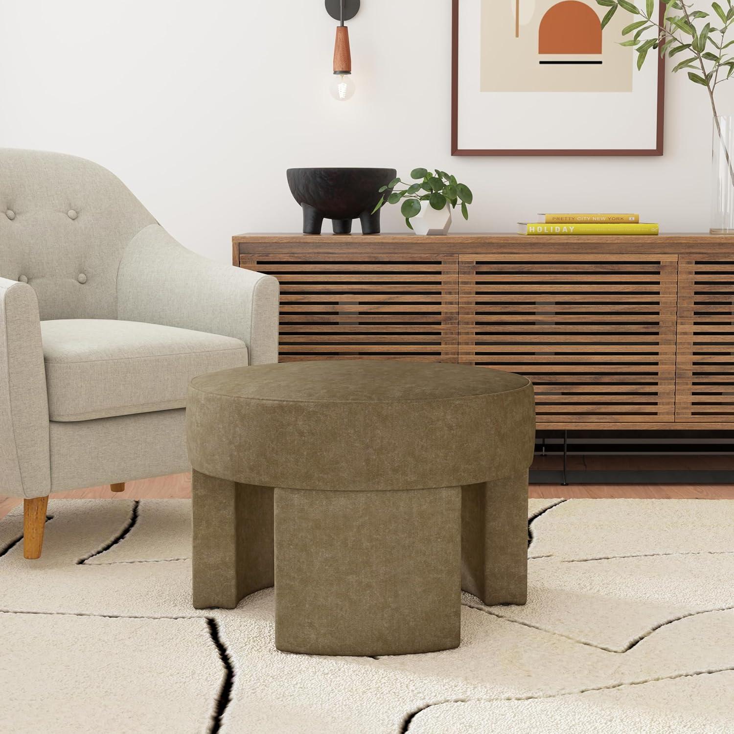 imageHomePop Luna Modern Round OttomanHomepop Home DcorOttoman for Living Room amp Bedroom Pink BoucleMocha Velvet
