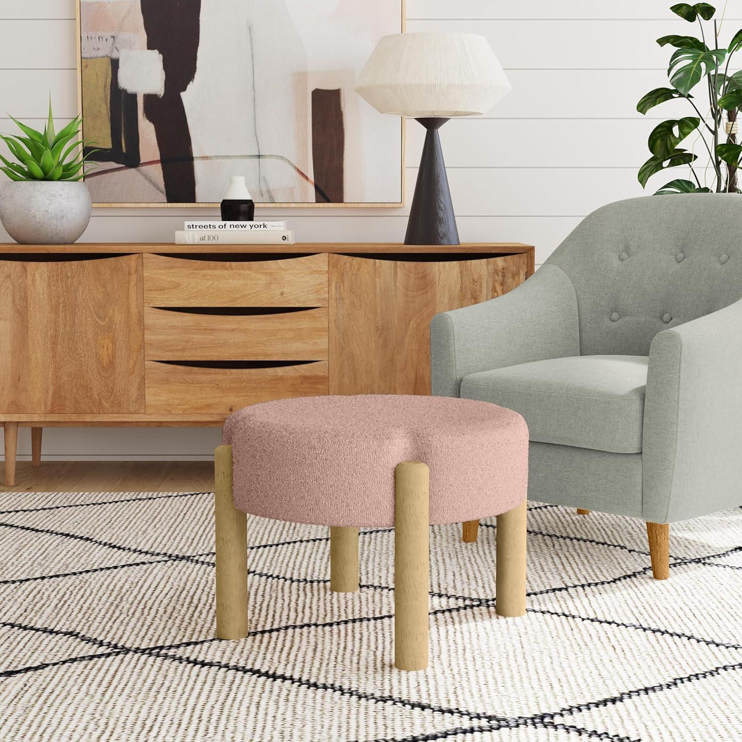 imageHomePop Luna Modern Round OttomanHomepop Home DcorOttoman for Living Room amp Bedroom Pink BouclePink