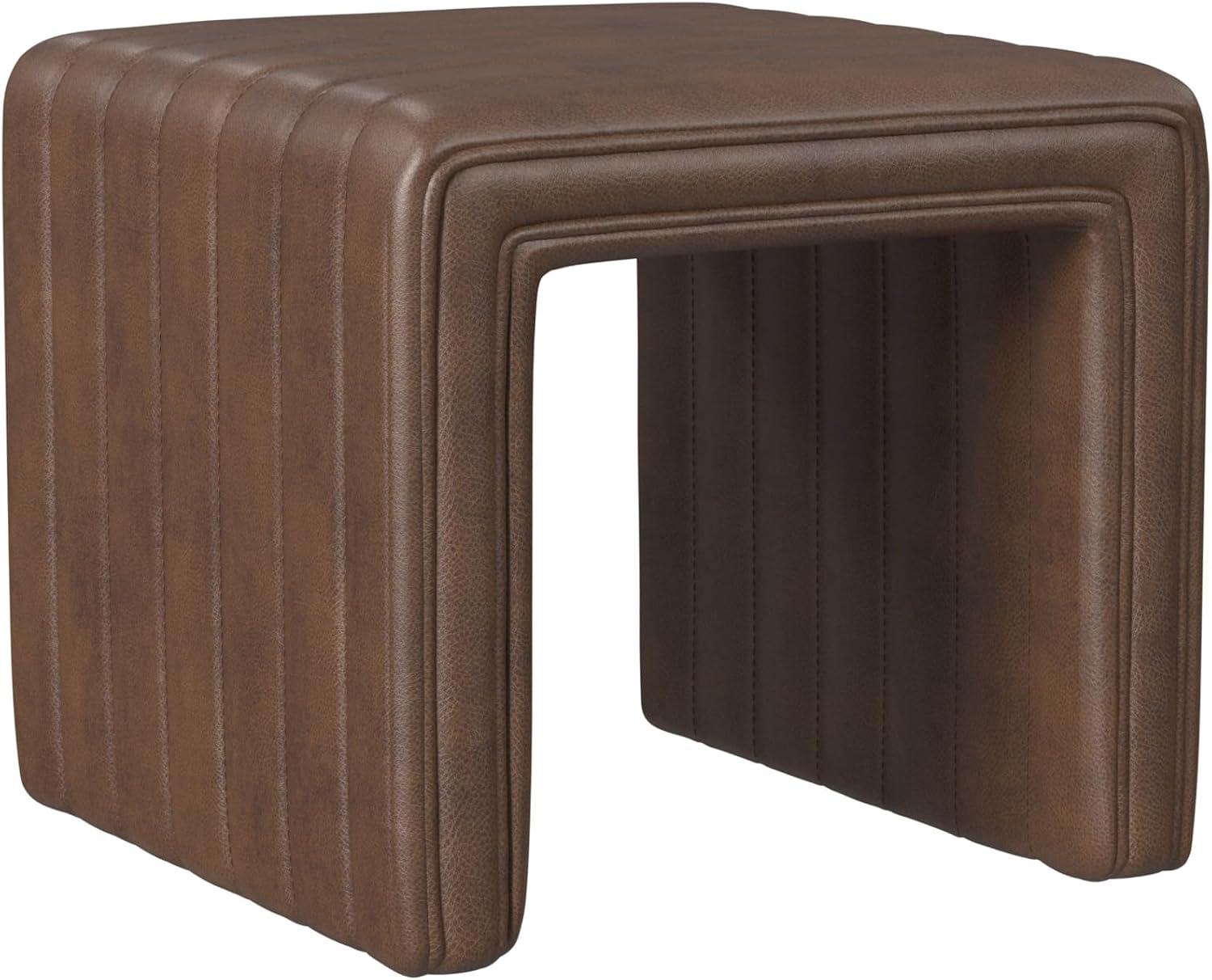 imageHomePop Modern Arch Velvet OttomanHomepop Home DcorOttoman for Living Room amp Bedroom Steel Blue VelvetBrown Faux Leather