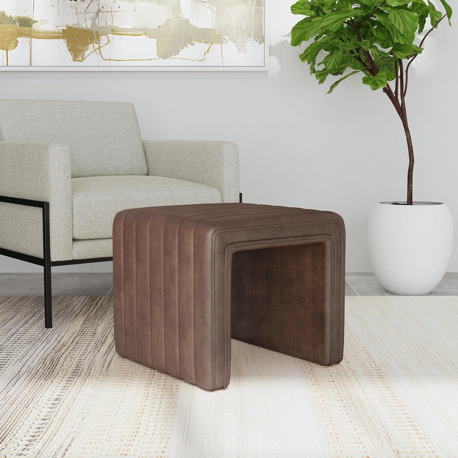 imageHomePop Modern Arch Velvet OttomanHomepop Home DcorOttoman for Living Room amp Bedroom Steel Blue VelvetBrown Faux Leather