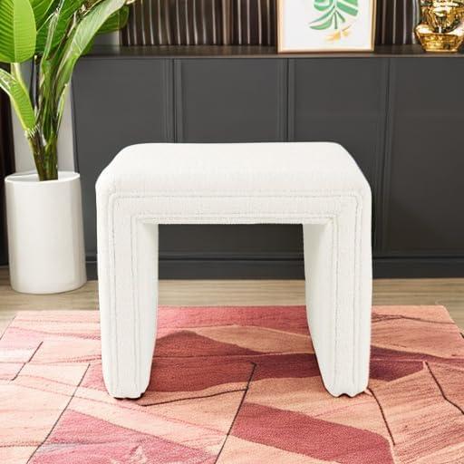 imageHomePop Modern Arch Velvet OttomanHomepop Home DcorOttoman for Living Room amp Bedroom Steel Blue VelvetCream Boucle