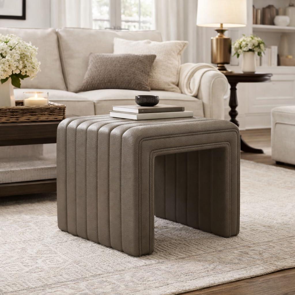 imageHomePop Modern Arch Velvet OttomanHomepop Home DcorOttoman for Living Room amp Bedroom Steel Blue VelvetEwter Gray Faux Leather