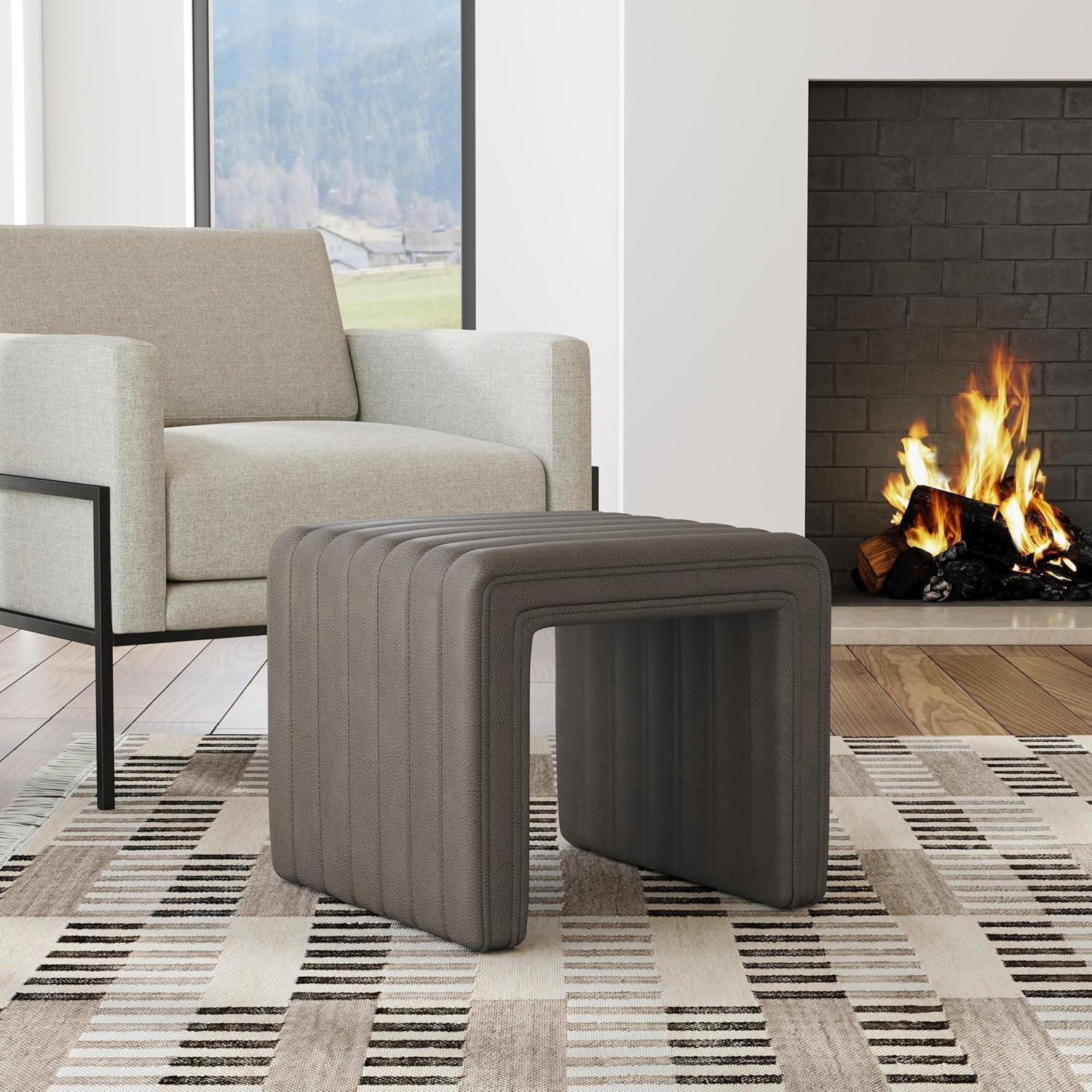 imageHomePop Modern Arch Velvet OttomanHomepop Home DcorOttoman for Living Room amp Bedroom Steel Blue VelvetEwter Gray Faux Leather
